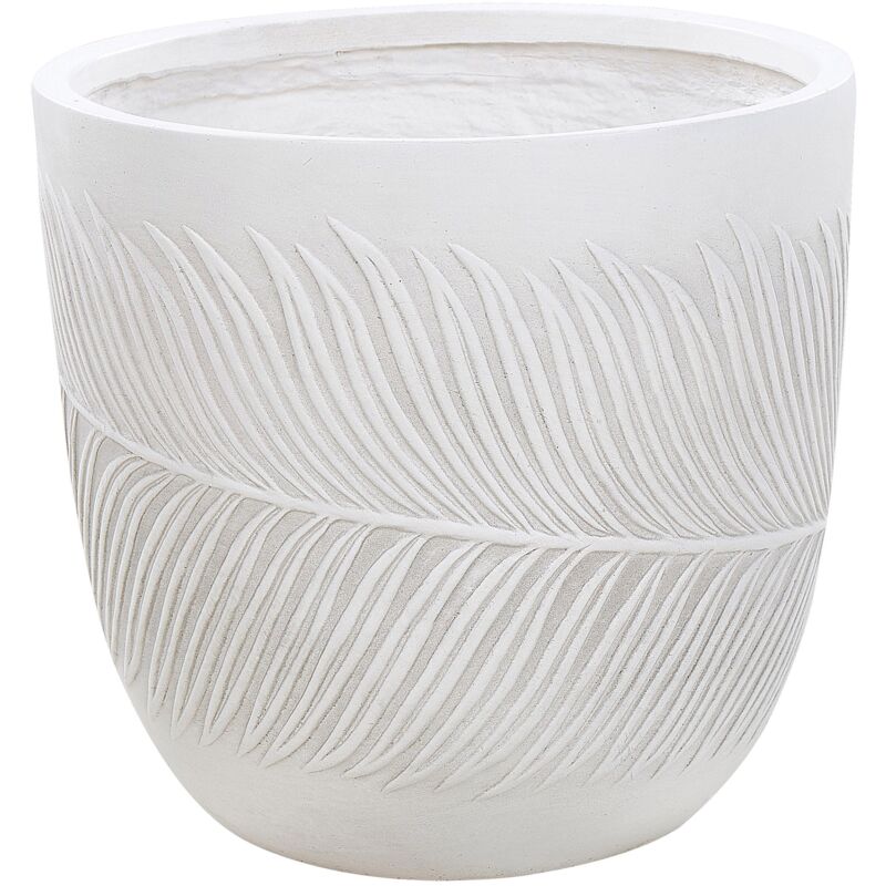 Pot de Fleurs Blanc Cassé en Fibres d'Argile Rond Cache-Pot 42 x 42 x 40 cm Ftero