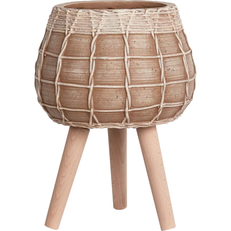 Pot de Fleurs Boho en Magnésium Support en Bois Jardinière Marron Clair Darmera