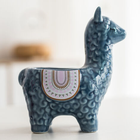 Pot de Fleurs Céramique Alpaca Cute - Pot de Succulentes Design Amusant avec Trou de Drainage, Idéal pour Cactus et Plantes Décoratives, Cadeau Créatif pour Maison, Blanc, Bleu, Rouge, Bleu Clair - 11