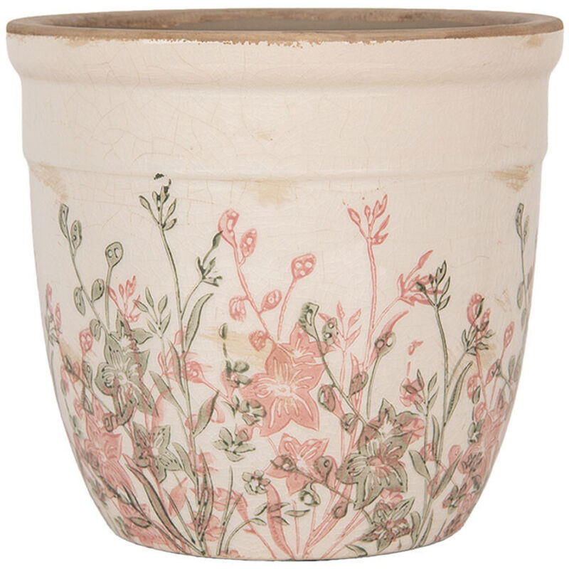 Pot de fleurs céramique beige 18x18x17cm