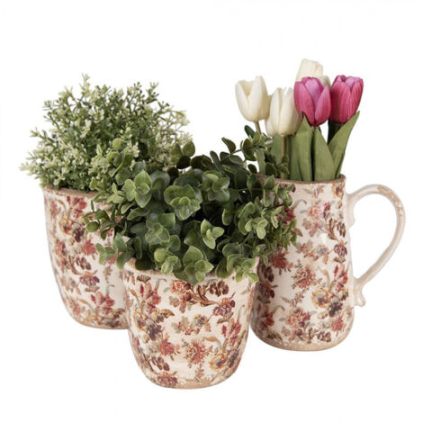Pot de fleurs céramique beige rose 13x13cm