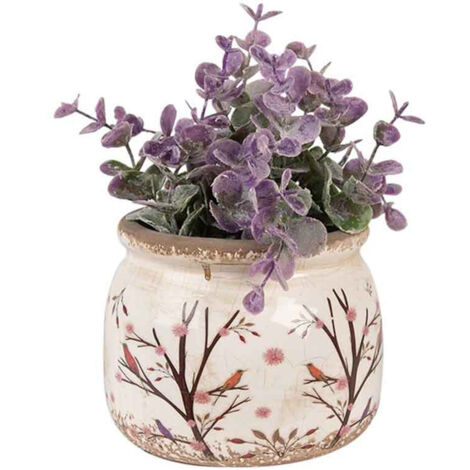 Pot de fleurs céramique branches beige marron 12x10cm