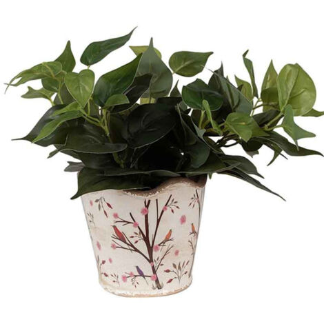 Pot de fleurs céramique branches beige marron 16x15cm