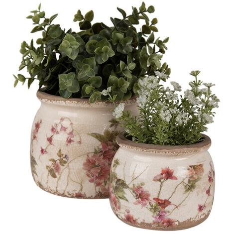 Pot De Fleurs En Céramique Motif Fraises - Couleur Beige Et Rouge, Dimensions 11x11x10 Cm - Neuf