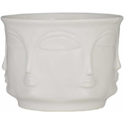 Pot de fleurs créatif avec visage humain Vase en céramique Décoration succulente Statue en céramique pour salon, bureau et balcon Blanc