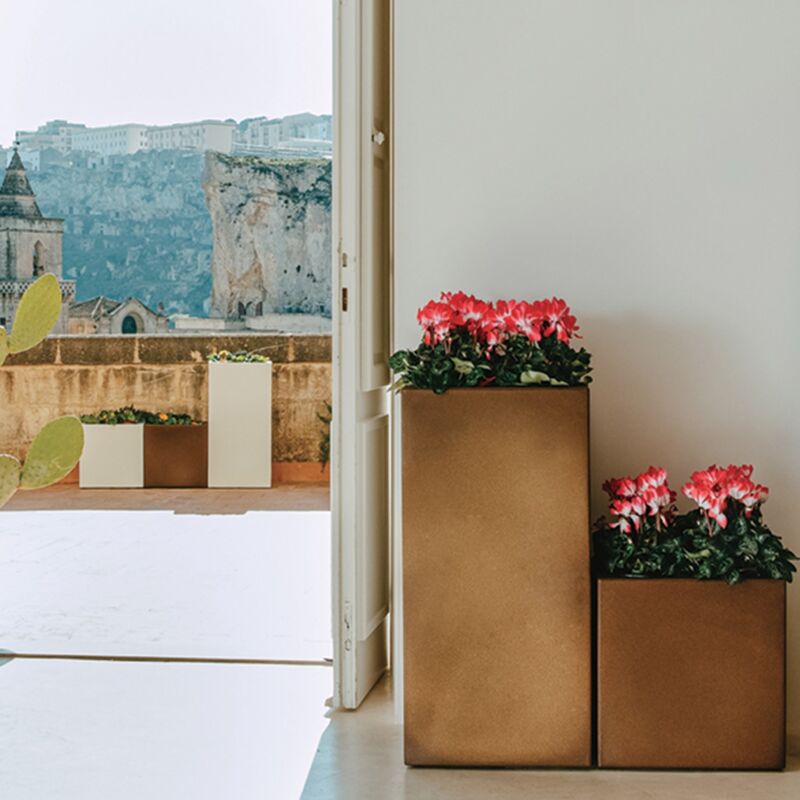 Pot de fleurs carré jardinière en résine h 80 mod. Cube Top 40x40 anthracite