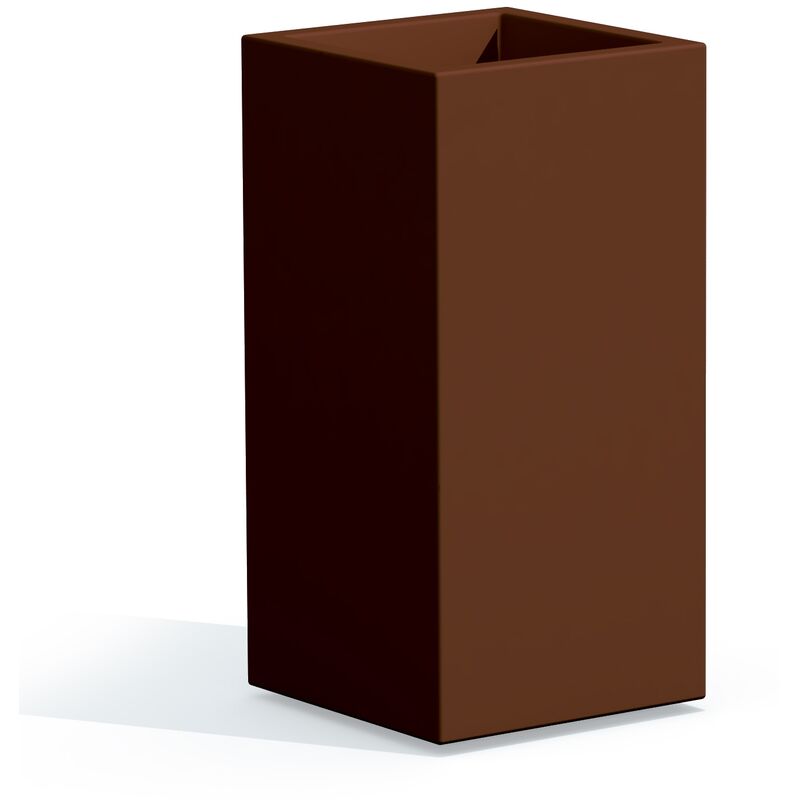 Pot de fleurs carré jardinière en résine h 80 mod. Cube Top 40x40 marron