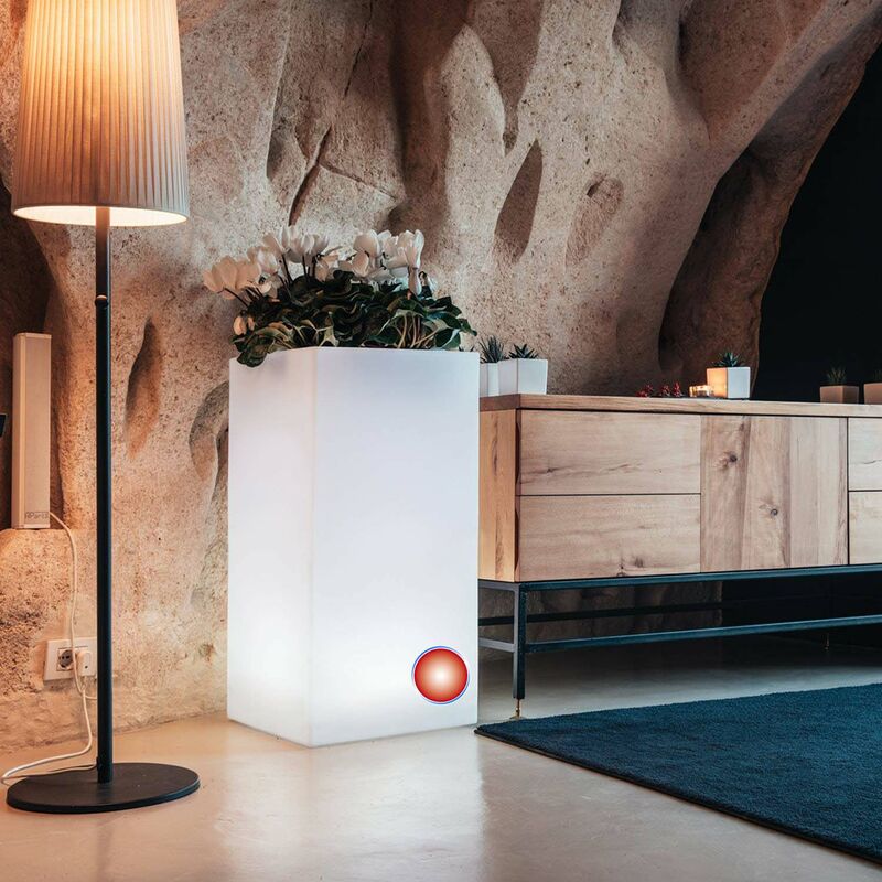 Pot de fleurs lumineux carré jardinière en résine h 80 40x40 mod. Cube Top Bright Lumière Rouge