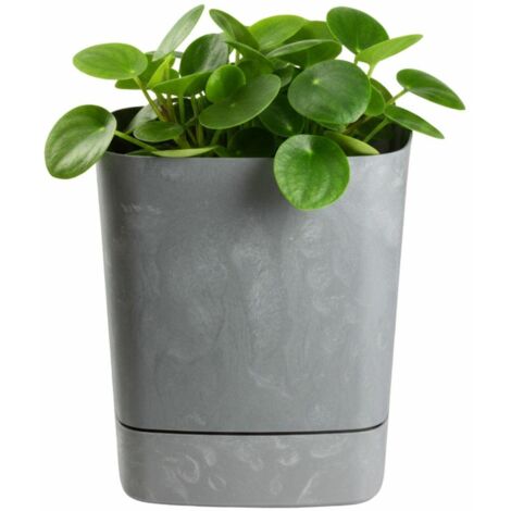 Pot de fleurs CUBI avec soucoupe, béton gris recyclé, 16 x 16 cm