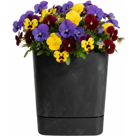 Pot de fleurs CUBI avec soucoupe, béton noir recyclé, 25 x 25 cm