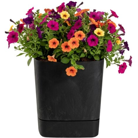 Pot de fleurs CUBI avec soucoupe, béton noir recyclé, 30 x 30 cm
