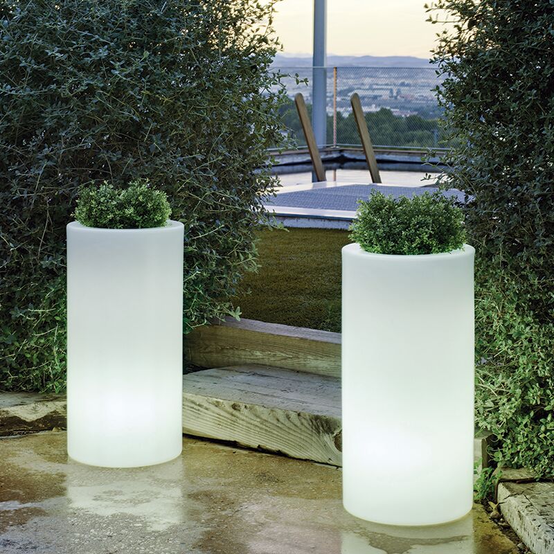 Pot de fleurs cylindrique lumineux 70 Moovere avec câble lumière froide intérieur extérieur