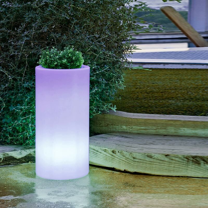 Moovere - Pot de fleurs cylindrique lumineux 70 solaire+batterie rechargeable intérieur extérieur
