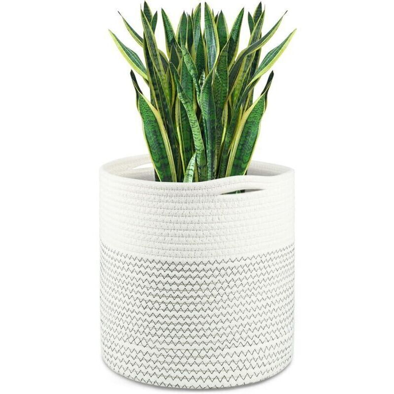 Pot de Fleurs de avec Doublure, Panier de Rangement tissé en Coton Cache Pot Plante Interieur pour Plantes d'intérieur, Pot de Fleurs et décoration