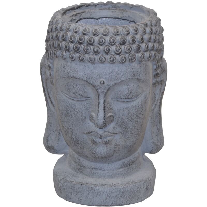 Décoshop26 - Pot de fleurs décoratif tête de Bouddha – Polyresin gris 34 cm DEC050057