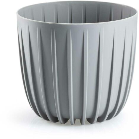 Pot de fleurs dénudé, bas, gris, 18 x h 15,6 cm