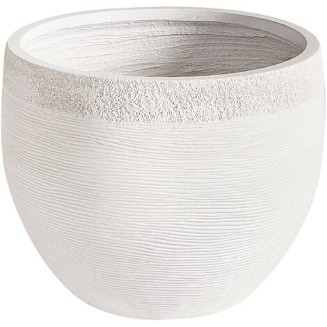 Pot de Fleurs d'Extérieur Rond 38x38x30 cm en Pierre Résistant aux UV Blanc Zakros