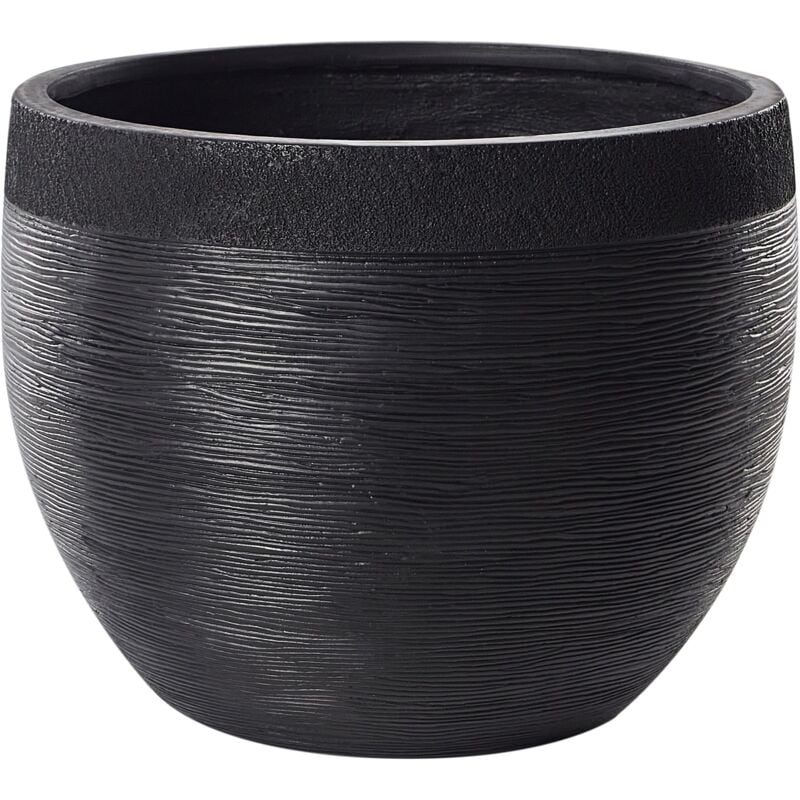 Pot de Fleurs d'Extérieur Rond 50x50x39 cm en Pierre Résistant aux uv Noir Zakros