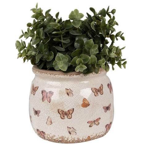 Pot de fleurs d'intérieur beige à papillons 16x13cm
