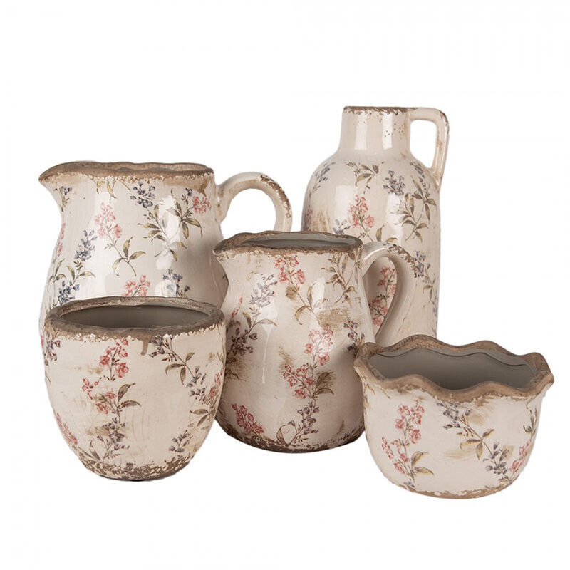 La Grande Prairie - Pot de fleurs d'intérieur beige et rose céramique motif fleurs 18x17cm La Grande Prairie - Pot de fleurs d'intérieur beige et rose céramique motif fleurs 18x17cm