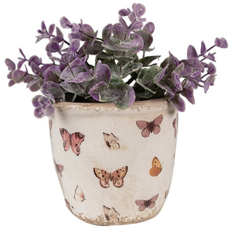Pot de fleurs d'intérieur beige papillons 11x10cm