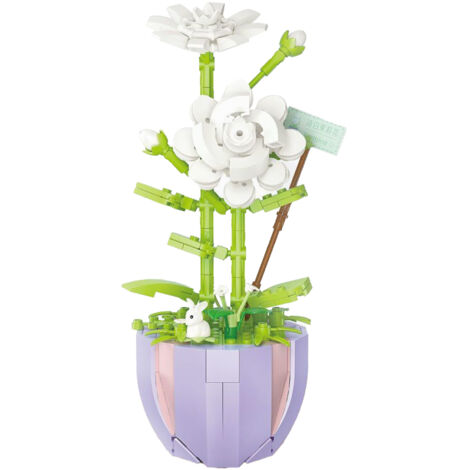 Pot de Fleurs en Briques à Assembler - Bonsaï Éducatif Coloré pour Enfants et Adultes - Jasmin Blanc (305 Pièces)