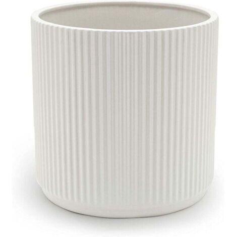Pot de fleurs en céramique blanche à rayures verticales – Idéal pour les plantes d'intérieur, la décoration du salon, du bureau ou d'un jardin suspendu, convient à diverses plantes vertes, diamètre 9,