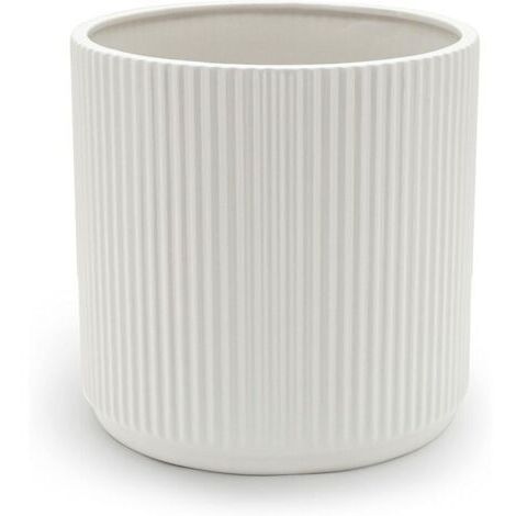 Pot de fleurs en céramique blanche à rayures verticales – Idéal pour les plantes d'intérieur, la décoration du salon, du bureau ou d'un jardin suspendu, convient à diverses plantes vertes, diamètre 9,