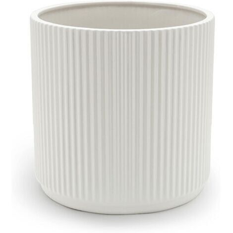 Pot de fleurs en céramique blanche à rayures verticales – Idéal pour les plantes d'intérieur, la décoration du salon, du bureau ou d'un jardin suspendu, convient à diverses plantes vertes, diamètre 9,