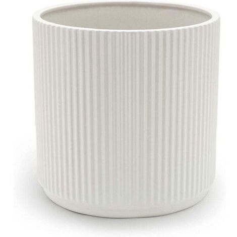 Pot de fleurs en céramique blanche à rayures verticales – Idéal pour les plantes d'intérieur, la décoration du salon, du bureau ou d'un jardin suspendu, convient à diverses plantes vertes, diamètre 9,