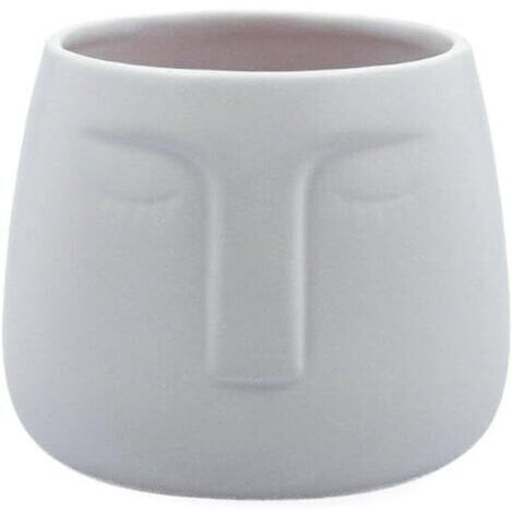 Pot de fleurs en céramique blanche de style scandinave orné d'un visage, 15,7 x 15 cm