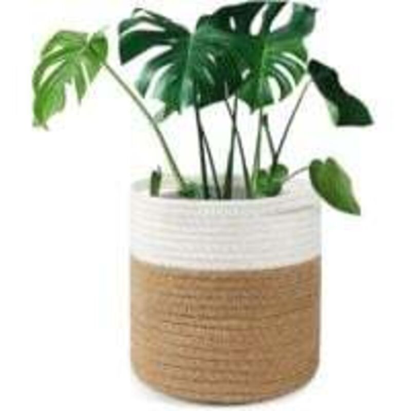 Pot de fleurs en coton tissé style panier avec doublure pour plantes d'intérieur et décoration de la maison - 20 x 20 cm