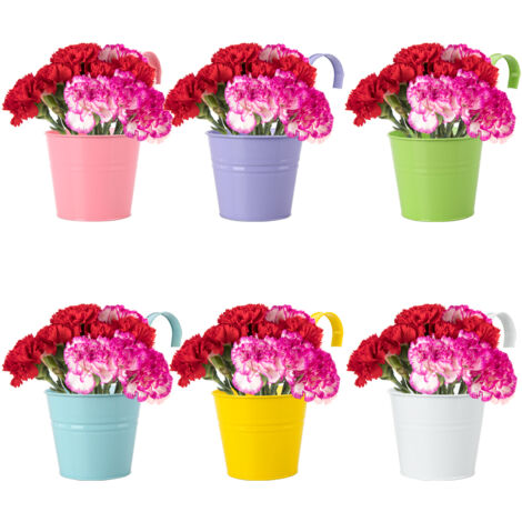 Pot de Fleurs en Fer Moderne, Lot de 6 pour Bureau Maison Café, Résine Tout Climat UV, Trous Drainage, 26x16cm, 6 Couleurs, Design Ornement Décoration Livre Bar Mall