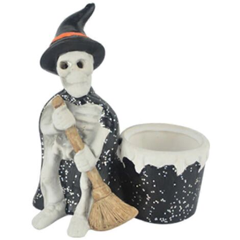 Pot de fleurs en forme de crâne de sorcière pour Halloween, idéal pour décorer votre intérieur et créer une ambiance festive ou festive.