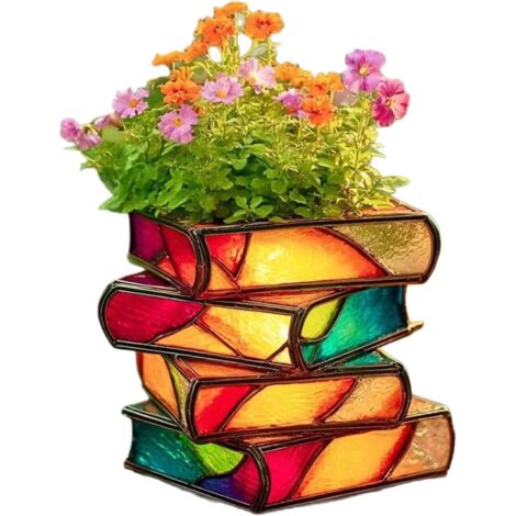 Pot de fleurs en forme de livres empilés - Vases décoratifs 3D mignons pour