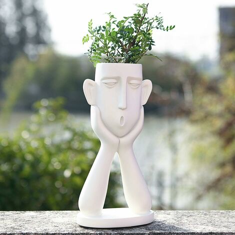 Pot de fleurs en forme de visage humain, grand pot de fleurs moderne blanc, pot de jardin irrégulier pour plantes décoratives d'intérieur et d'extérieur, pots de fleurs avec trous de drainage pour pla