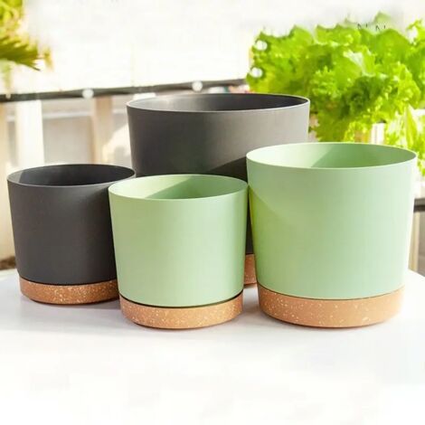 Pot de fleurs en plastique (2 pièces, 16,5 cm) pour plantes, balcon, cour, bonsaï, avec drainage et plateau de rangement.