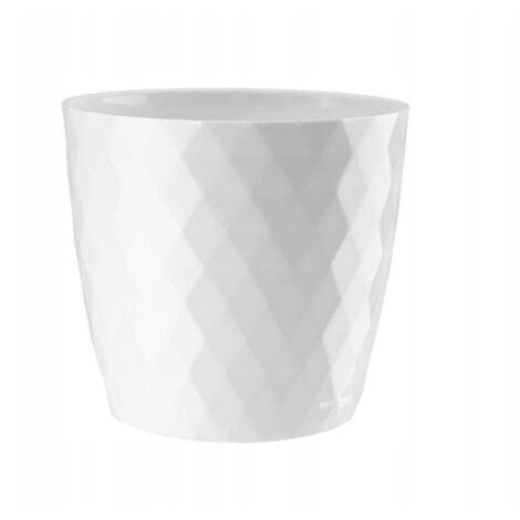 Pot de fleurs en plastique Cristal 14 cm, blanc brillant, motif géométrique en losanges