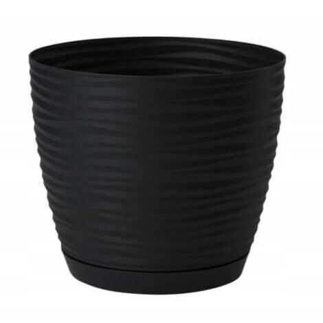 Pot de fleurs en plastique noir avec soucoupe 10,7 x 10 cm
