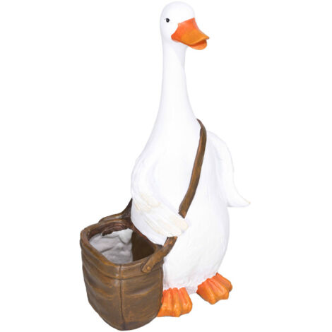 Pot de fleurs en résine en forme de cygne, pot en forme de sac avec trous de drainage, 32 cm (L) x 18 cm (l) x 60 cm (H), blanc. Convient pour la décoration des balcons ou des jardins.
