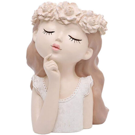 Pot de fleurs en résine modèle fée pensante, tête de jeune fille, vase décoratif pour plantes et intérieur
