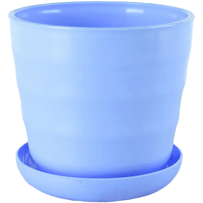 Pot de Fleurs en Résine Plastique pour Succulentes - Coloris Bleu Ciel avec Plateau - Taille Spéciale - KZQ