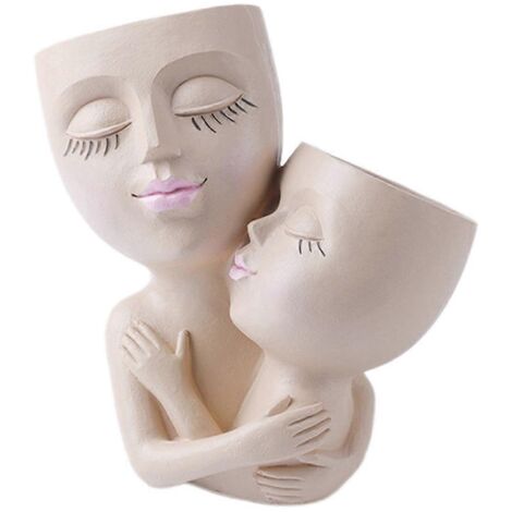 Pot de fleurs en résine représentant un visage de fille - Vase femme