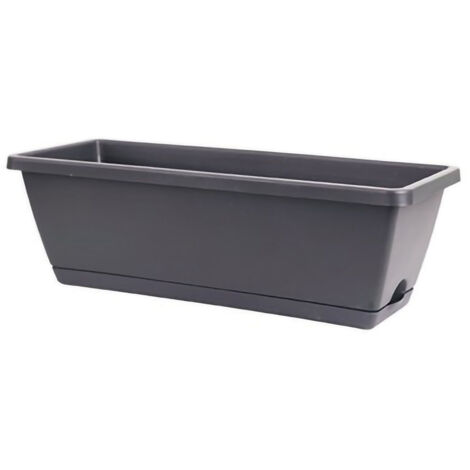 Pot de fleurs et légumes rectangulaire gris foncé (43 x 19 x 15 cm) en plastique, pour balcon ou maison.