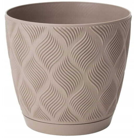 Pot de fleurs Flow Petit Eco recyclé avec soucoupe 19 Beige Form-Plastic