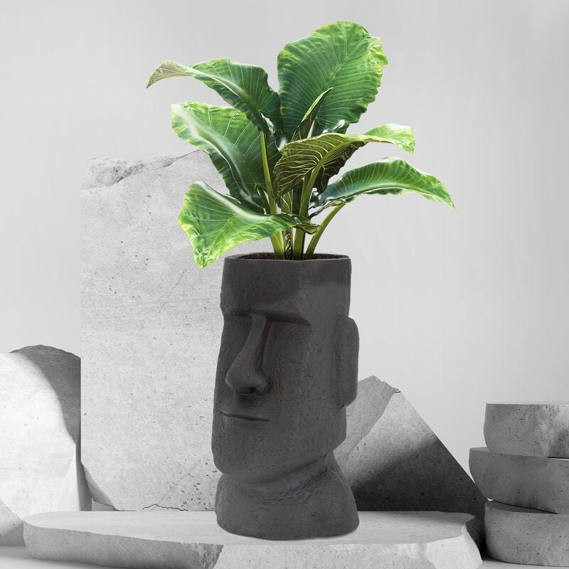 Pot de fleurs Île de Pâques Moai 26x23x43 cm case récipient plantes anthracite