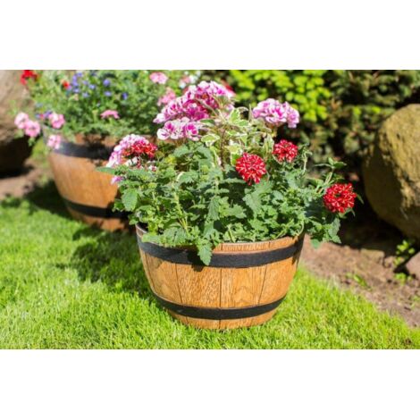 Pot de fleurs imitation bois marron clair rond 33 cm Tonneau