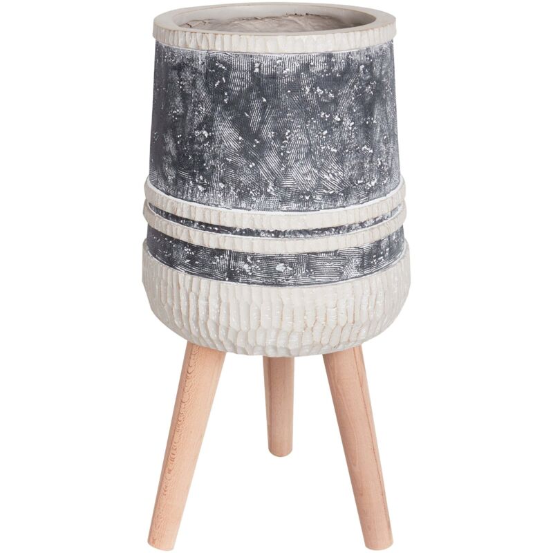Pot de Fleurs Industriel Support en Bois Rayures Rond Magnésium Beige et Gris Arisaema