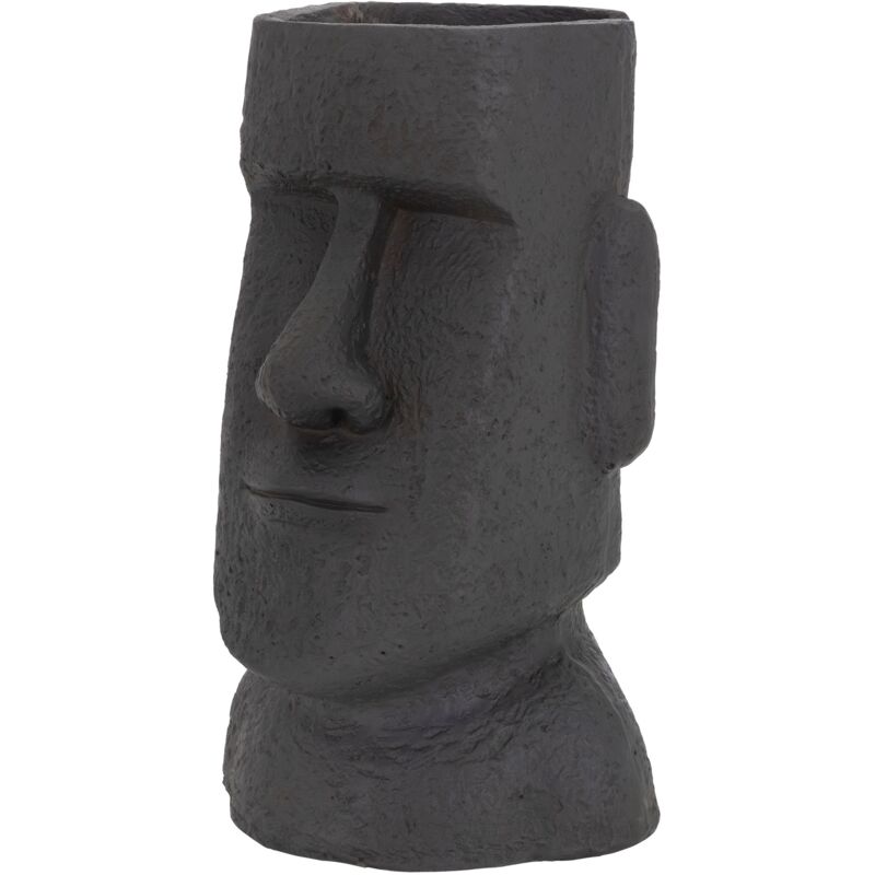 Pot de Plantes/Fleurs Tête Île de Pâques, 26x23x43 cm, Anthracite, Polyrésine, Intérieur/Extérieur, Statue Massif, Grand Buste Sculpture, Vase