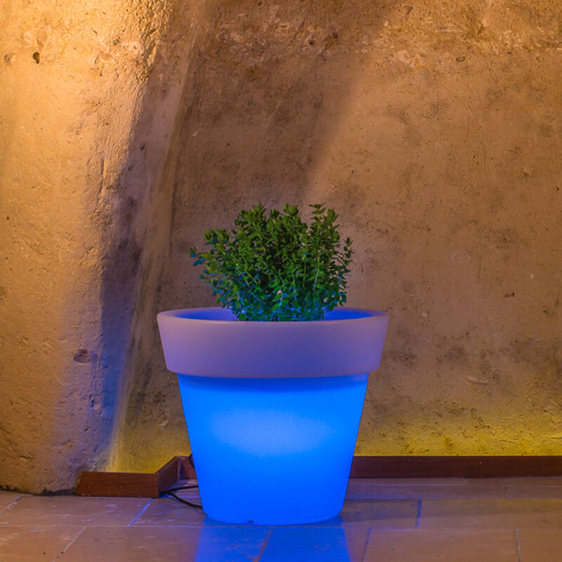 Pot de fleurs lumineux rond jardinière en résine diamètre 80 cm mod. Gemma Led bleu
